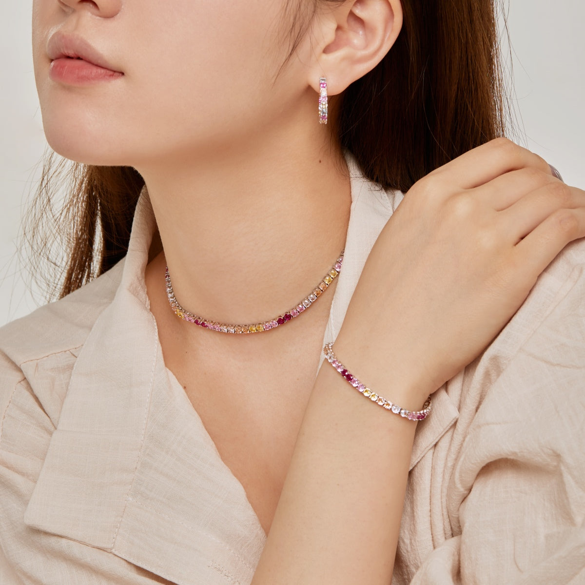 [Clara Jewels]Radiant Colorful Round Cut Tennis Bracelet
