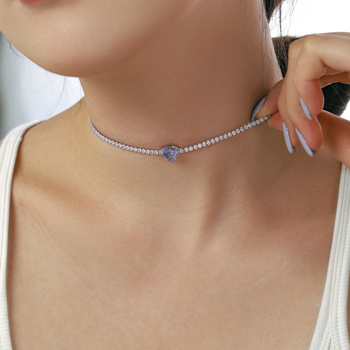 [Clara Jewels]2.0 Carat Sparkling Tennis Heart Cut Necklace