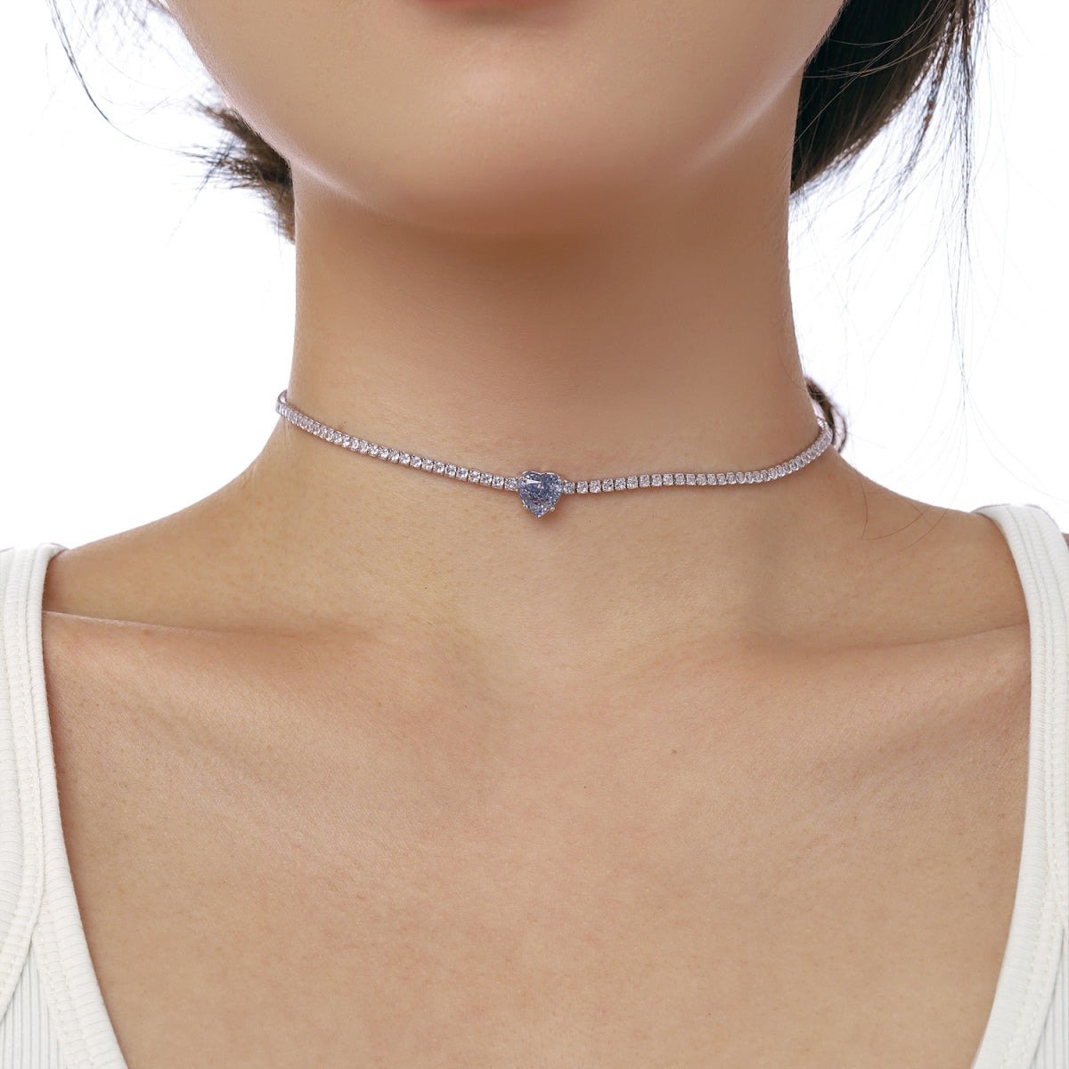 [Clara Jewels]2.0 Carat Sparkling Tennis Heart Cut Necklace