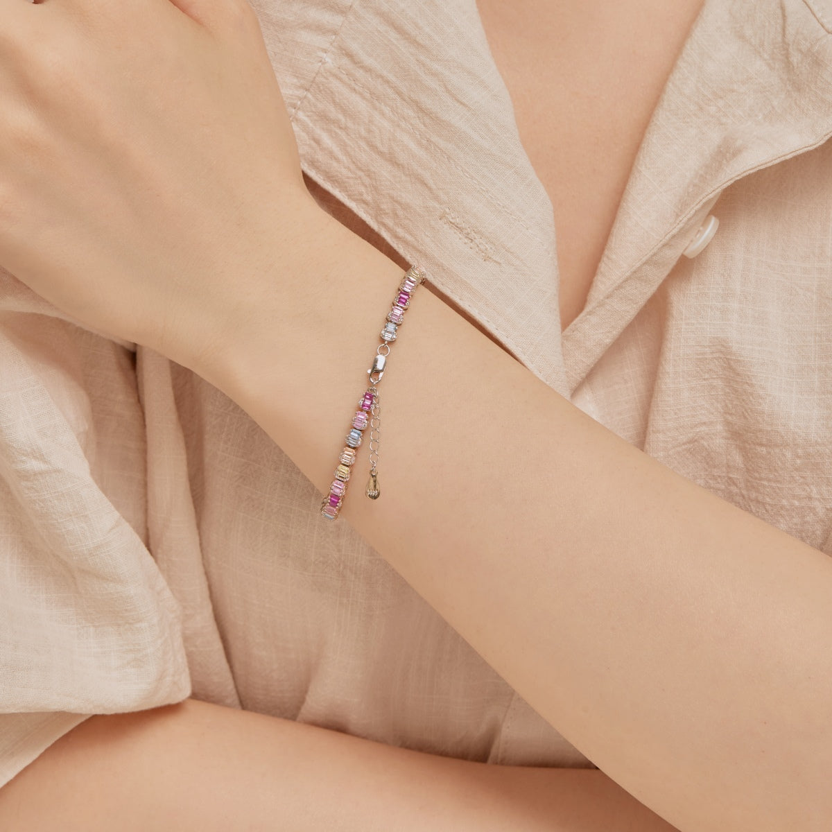 [Clara Jewels]Delicate Colorful Emerald Cut Party Bracelet