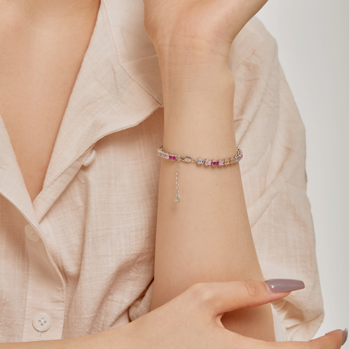 [Clara Jewels]Delicate Colorful Emerald Cut Party Bracelet