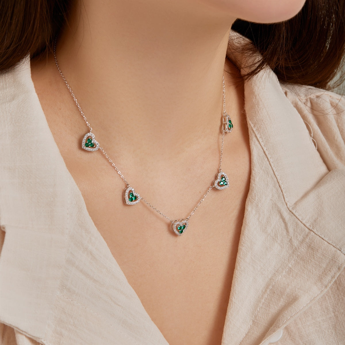 [Clara Jewels]Sparkling Five Heart Necklace