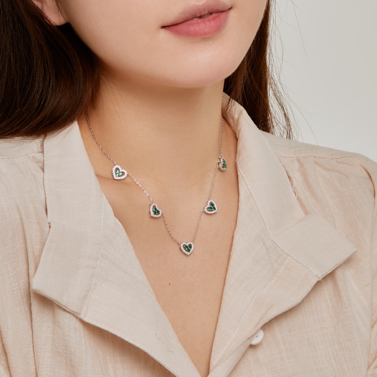 [Clara Jewels]Sparkling Five Heart Necklace