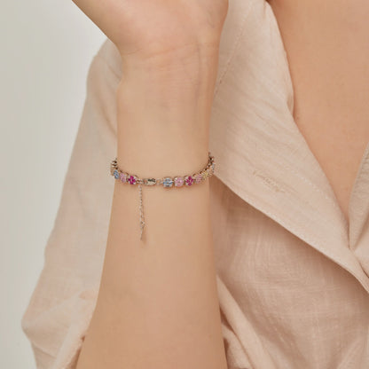 [Clara Jewels]Delicate Colorful Emerald Cut Daily Bracelet