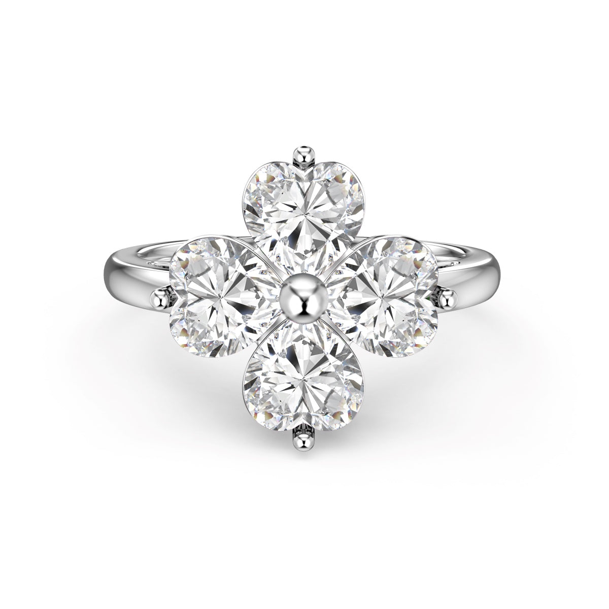 [Clara Jewels]Heart-shaped Four-Leaf Clover Ball Ring