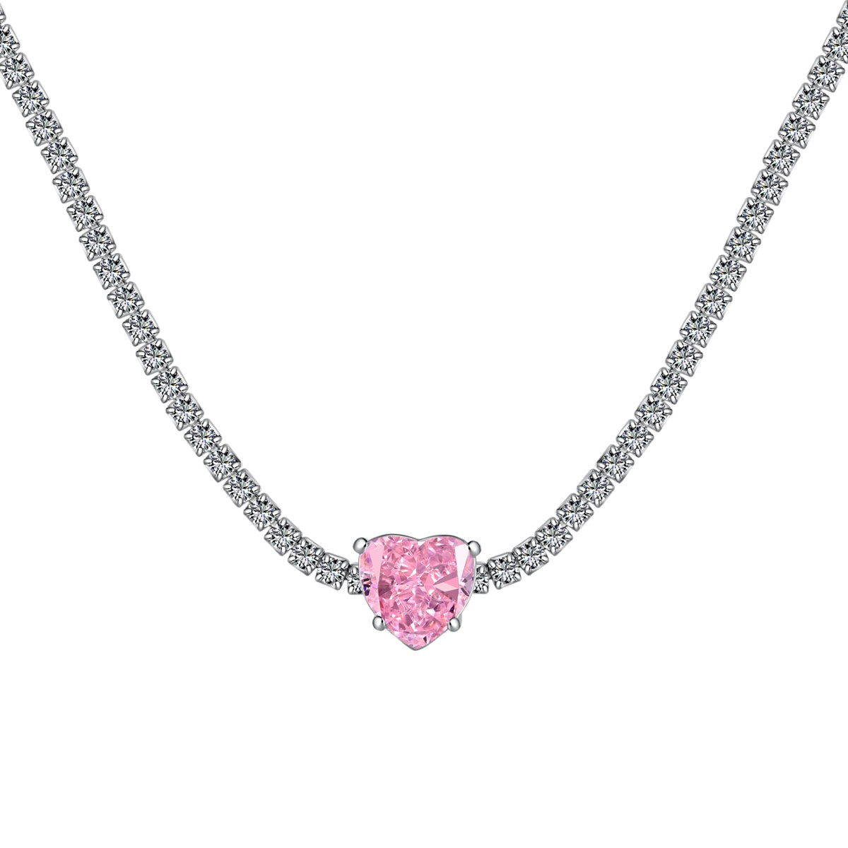 [Clara Jewels]2.0 Carat Sparkling Tennis Heart Cut Necklace