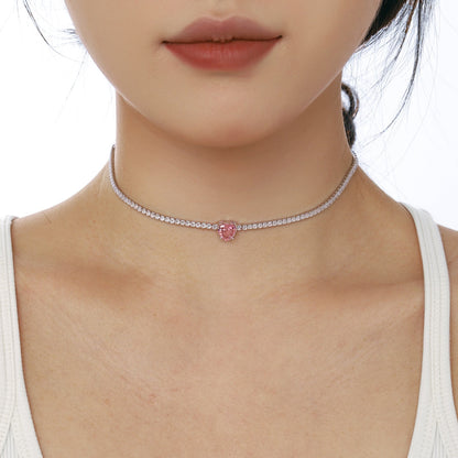 [Clara Jewels]2.0 Carat Sparkling Tennis Heart Cut Necklace