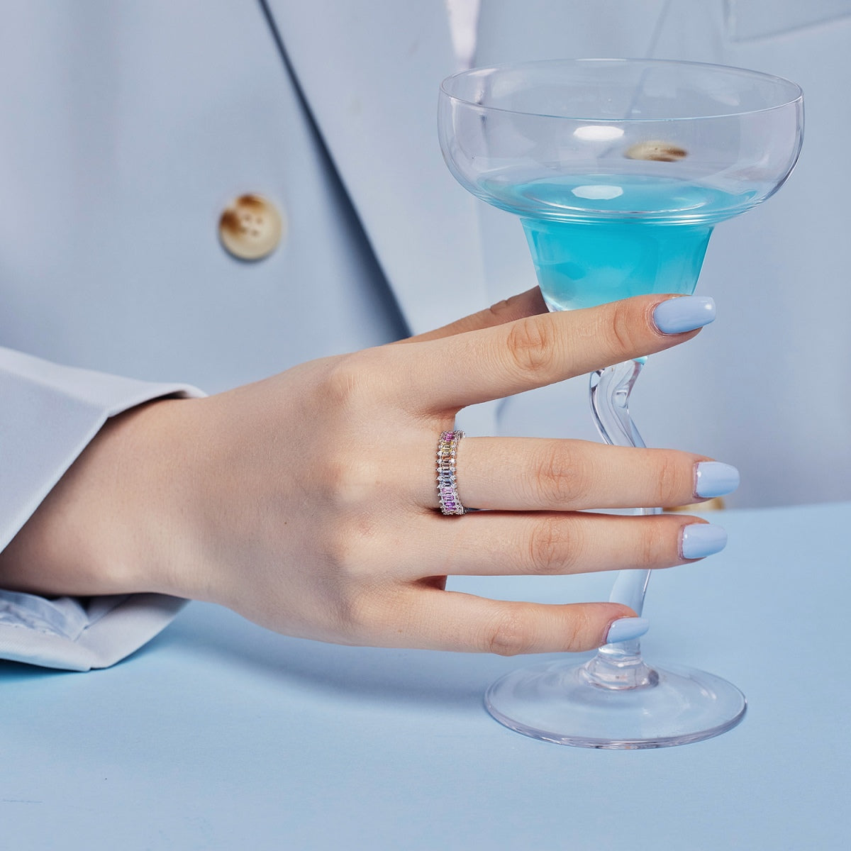 [Clara Jewels]Splashy Ornate Emerald Cut Cocktail Ring