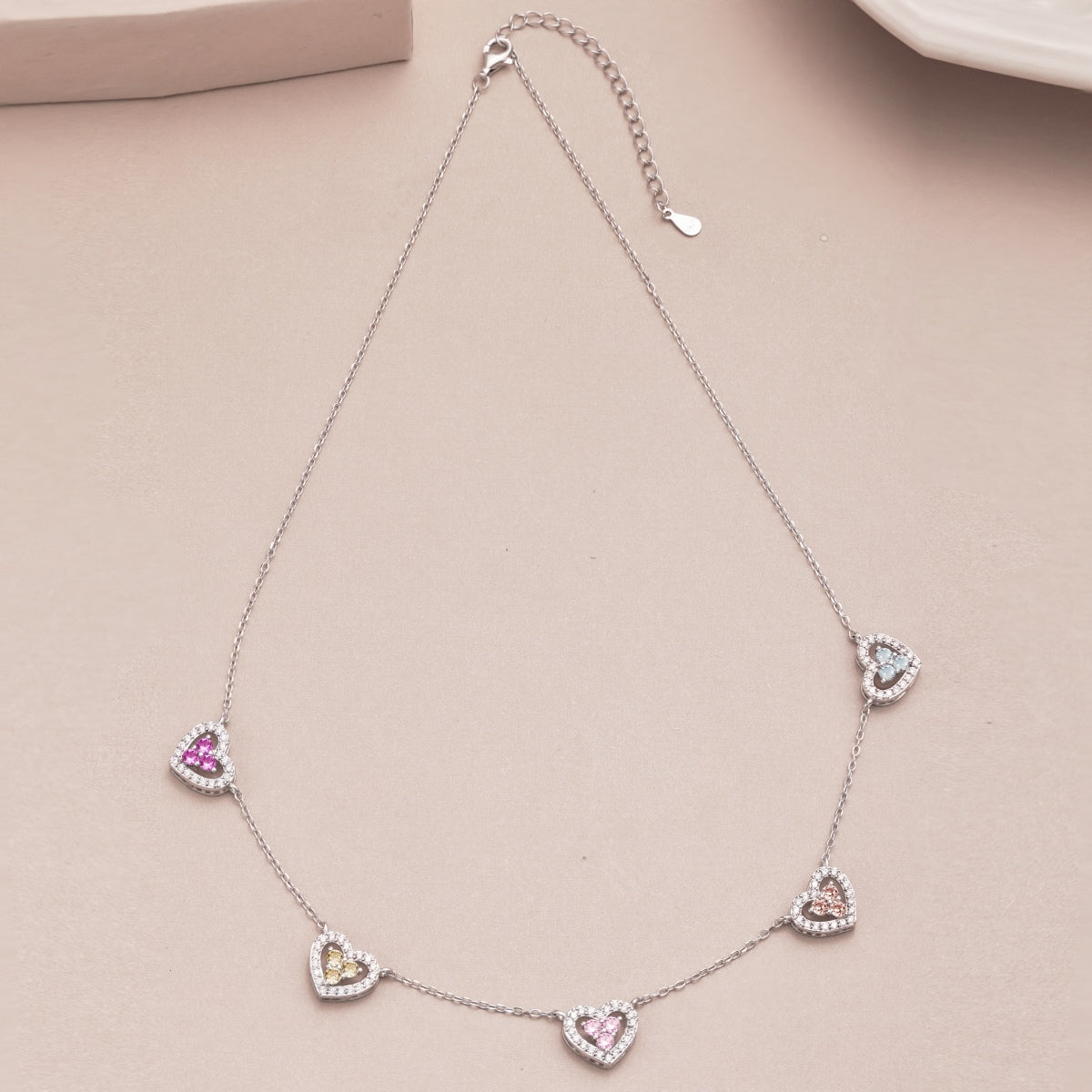 [Clara Jewels]Sparkling Five Heart Necklace