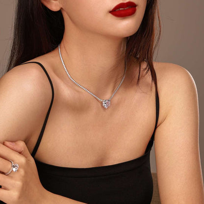 [Clara Jewels]8.0 Carat Versatile Colorful Sweet Heart-Shaped Tennis Necklace