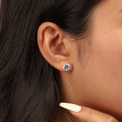 [Clara Jewels]Stylish Shiny Round Center Stone Stud Earrings