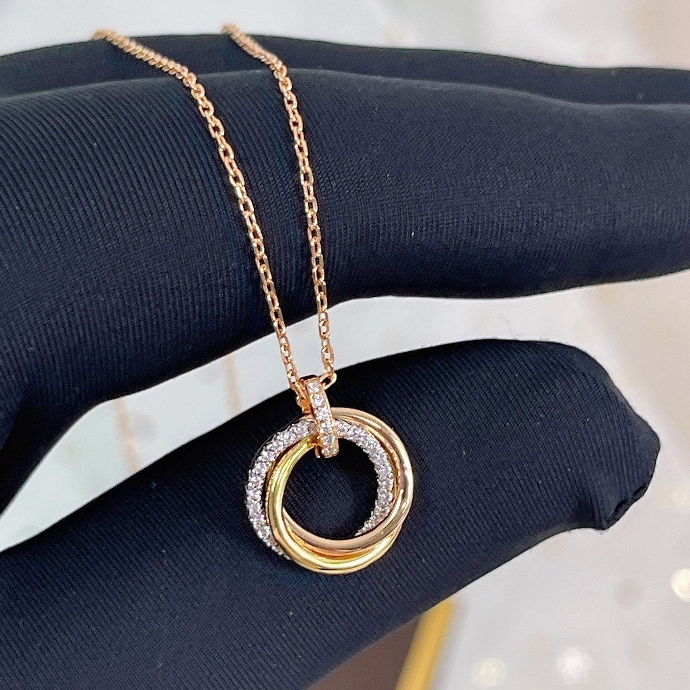 [Clara Jewels]TRINITY NECKLACE SILVER GOLD PINK GOLD DIAMONDS