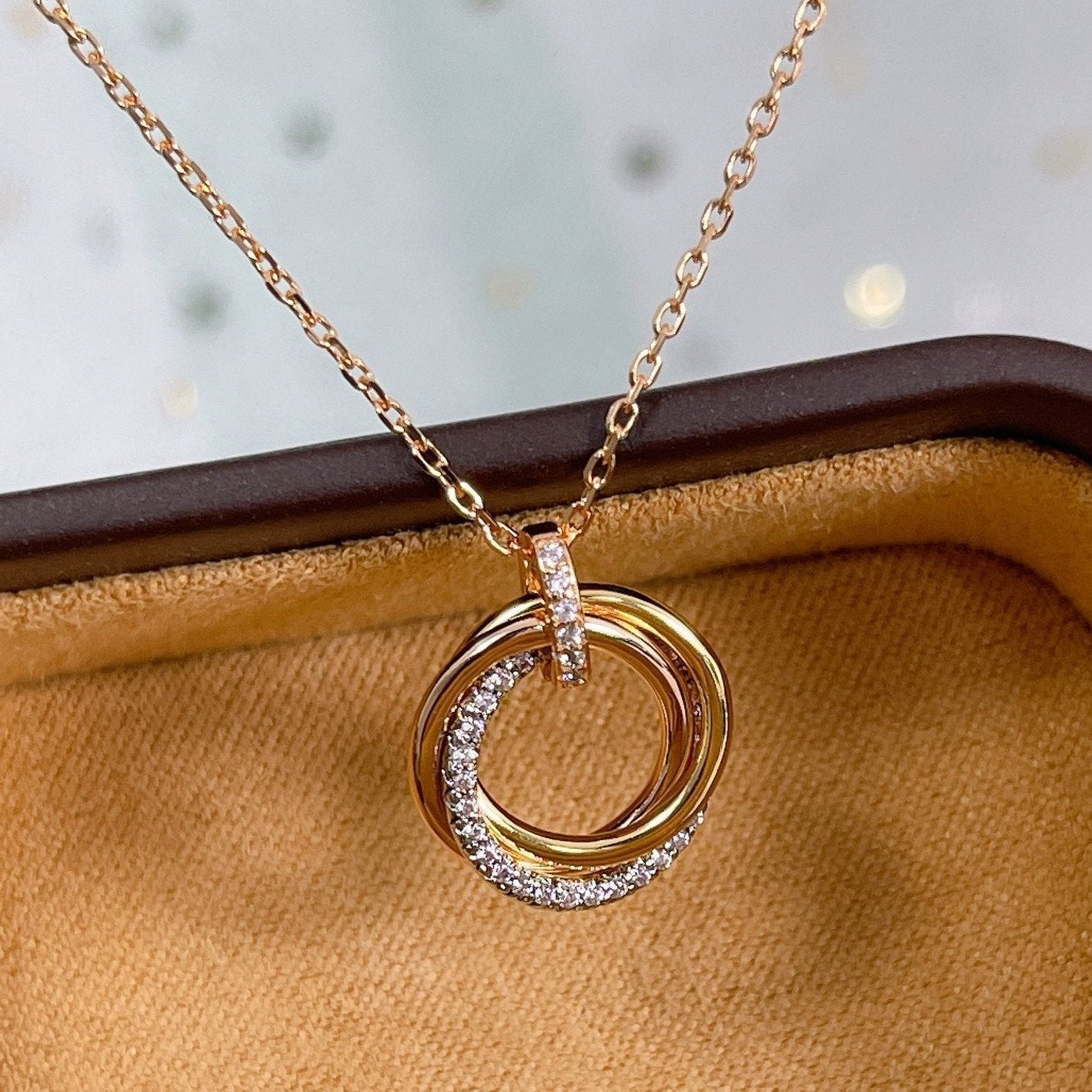 [Clara Jewels]TRINITY NECKLACE SILVER GOLD PINK GOLD DIAMONDS