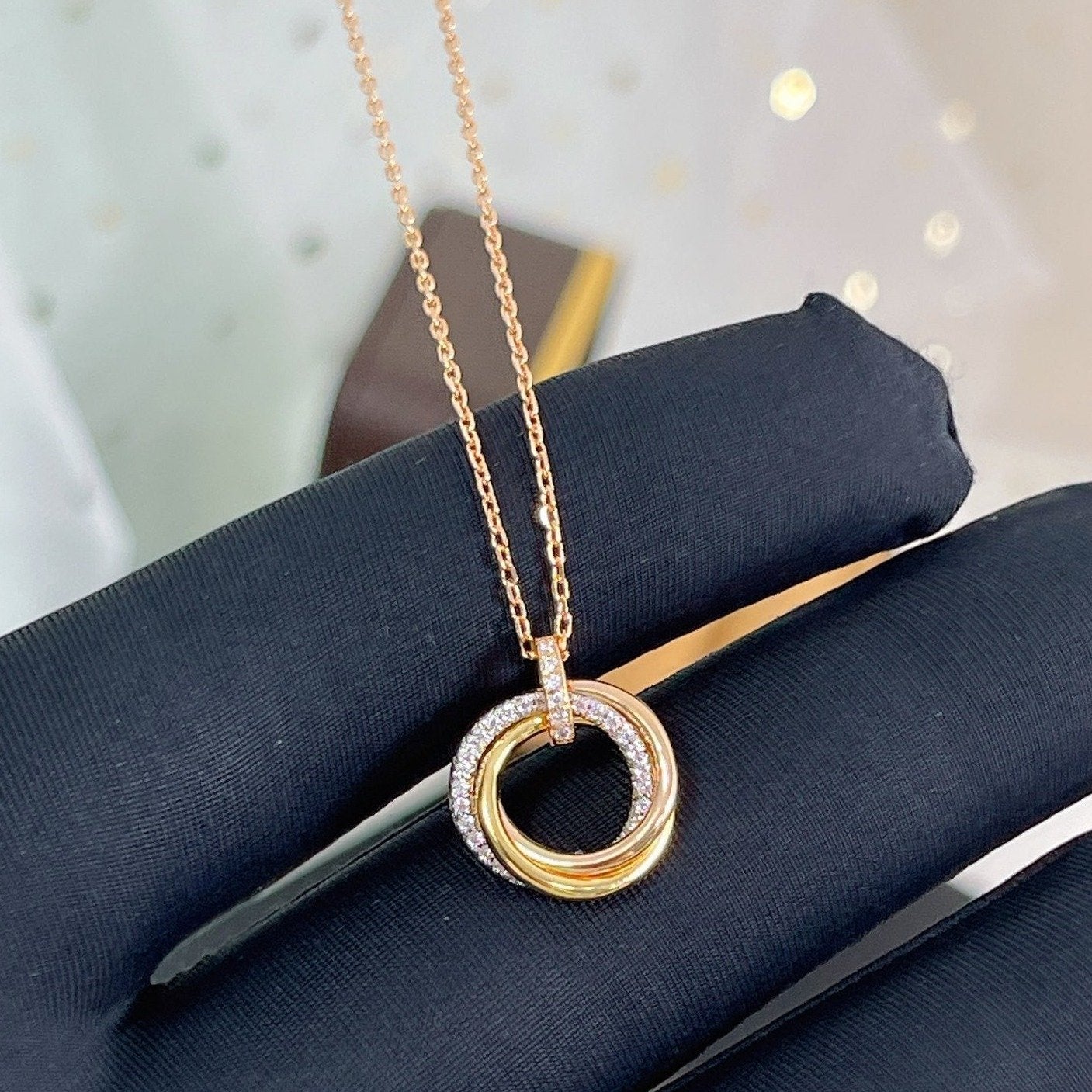 [Clara Jewels]TRINITY NECKLACE SILVER GOLD PINK GOLD DIAMONDS