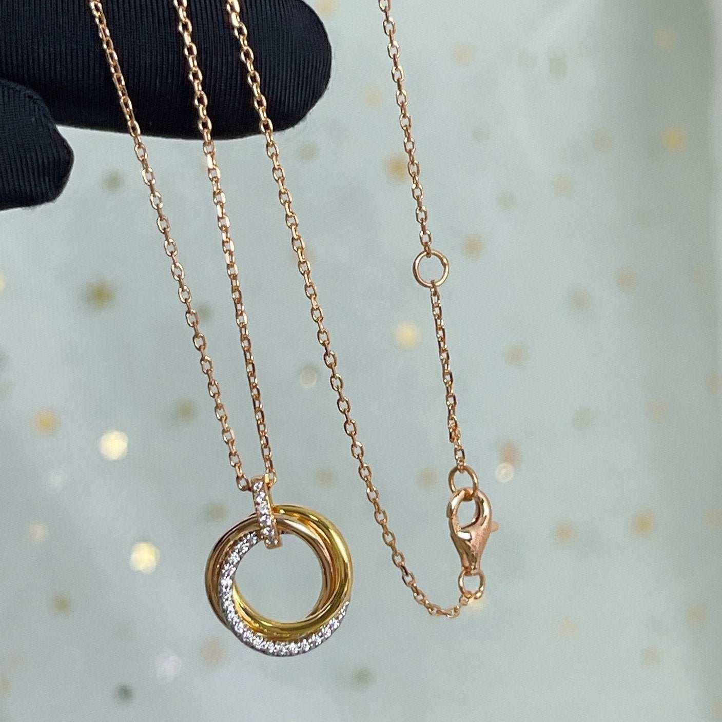 [Clara Jewels]TRINITY NECKLACE SILVER GOLD PINK GOLD DIAMONDS