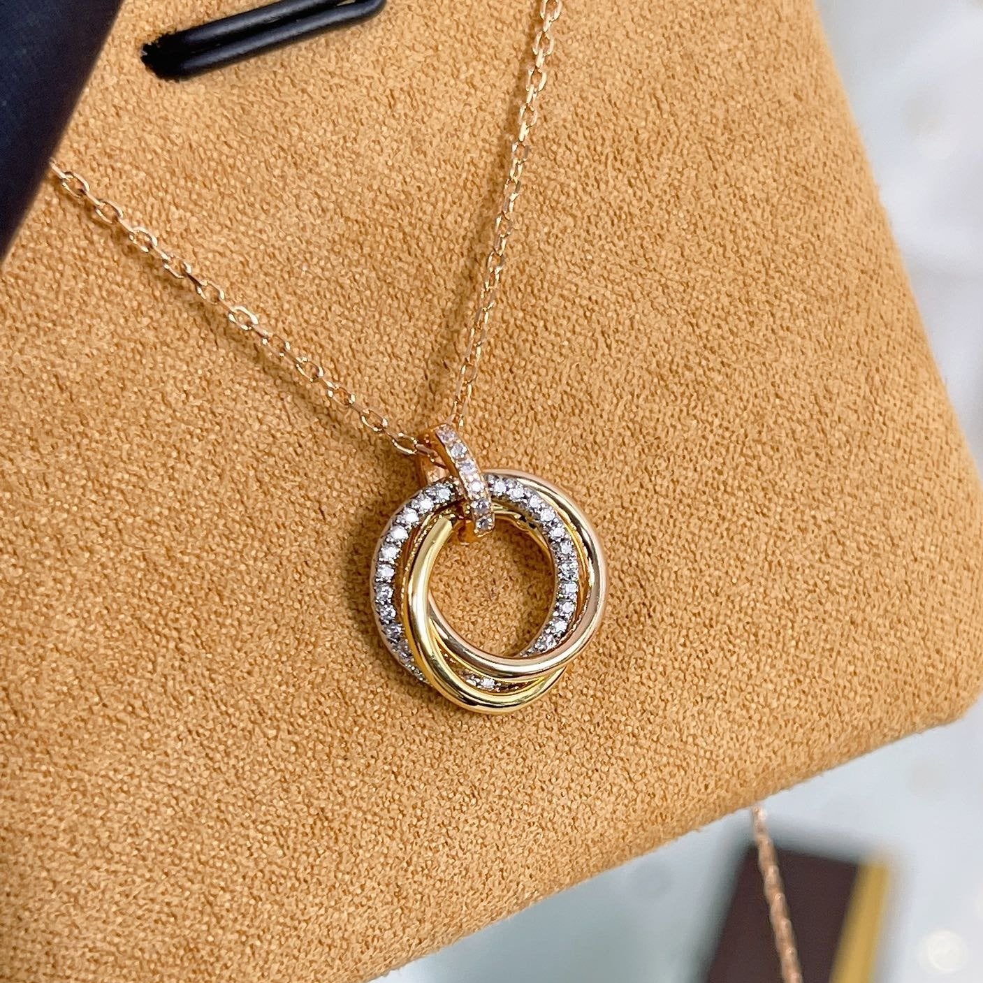 [Clara Jewels]TRINITY NECKLACE SILVER GOLD PINK GOLD DIAMONDS