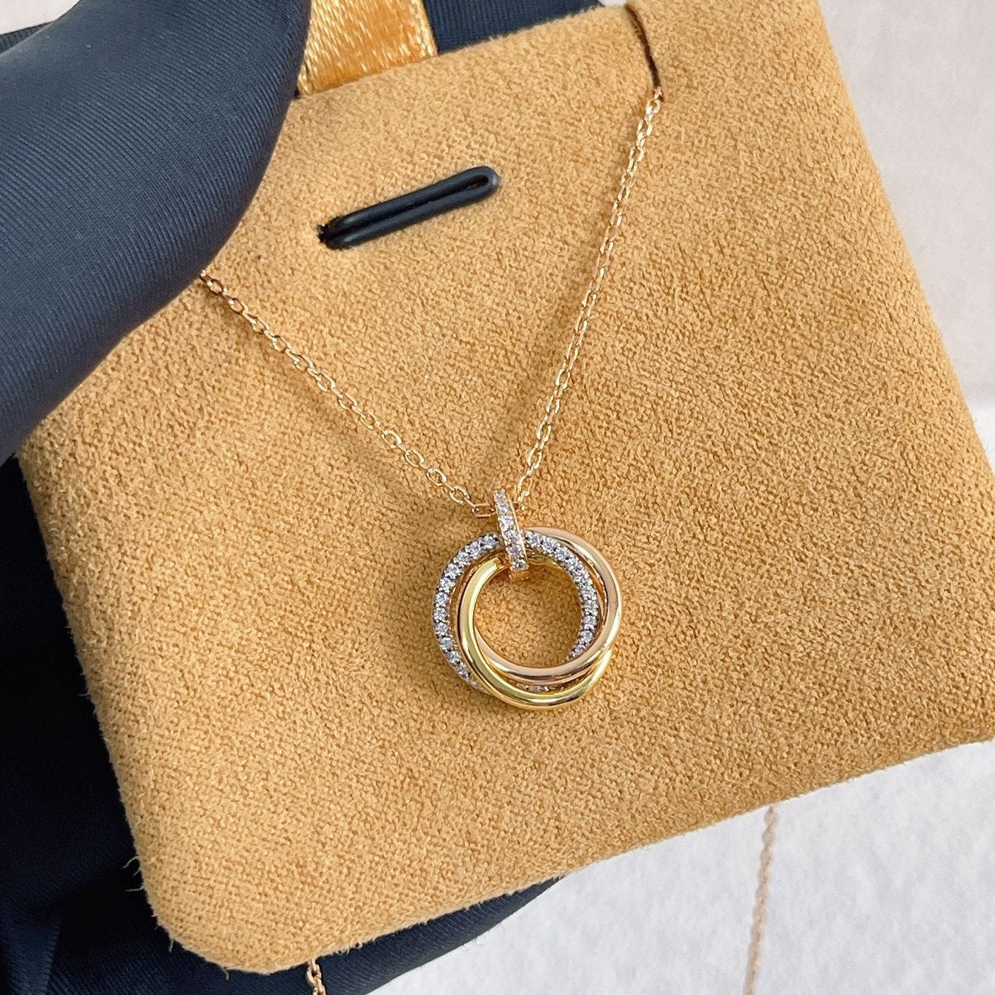 [Clara Jewels]TRINITY NECKLACE SILVER GOLD PINK GOLD DIAMONDS