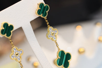 [Clara Jewels]CLOVER EARRINGS GOLD MALACHITE DIAMOND 3 MOTIF