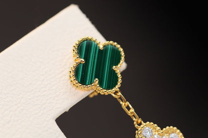 [Clara Jewels]CLOVER EARRINGS GOLD MALACHITE DIAMOND 3 MOTIF
