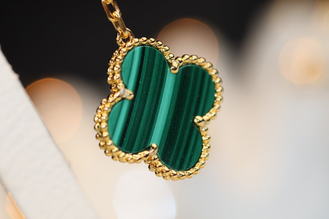 [Clara Jewels]CLOVER EARRINGS GOLD MALACHITE DIAMOND 3 MOTIF