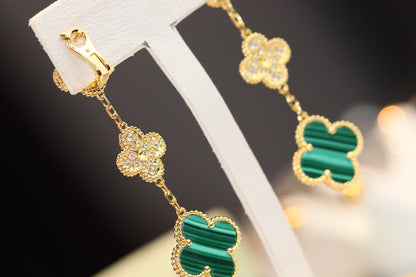 [Clara Jewels]CLOVER EARRINGS GOLD MALACHITE DIAMOND 3 MOTIF
