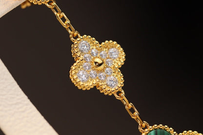 [Clara Jewels]CLOVER EARRINGS GOLD MALACHITE DIAMOND 3 MOTIF