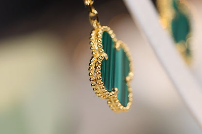 [Clara Jewels]CLOVER EARRINGS GOLD MALACHITE DIAMOND 3 MOTIF