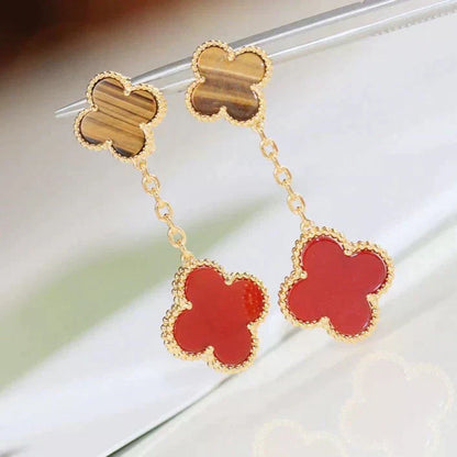 [Clara Jewels]CLOVER  2 MOTIF  TIGER EYE CARNELIAN EARRINGS