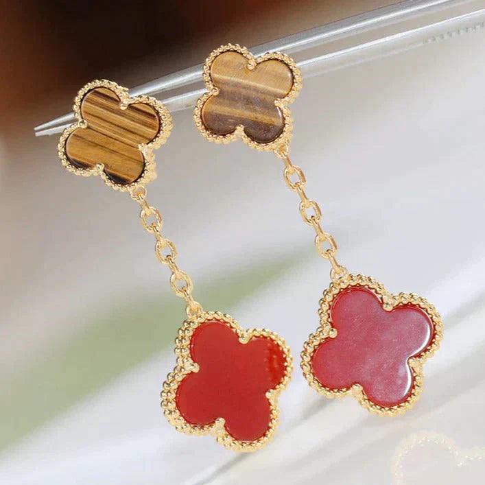 [Clara Jewels]CLOVER  2 MOTIF  TIGER EYE CARNELIAN EARRINGS