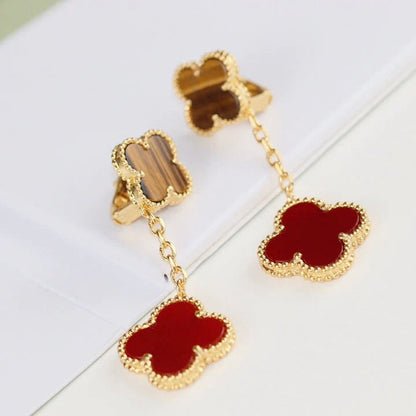 [Clara Jewels]CLOVER  2 MOTIF  TIGER EYE CARNELIAN EARRINGS