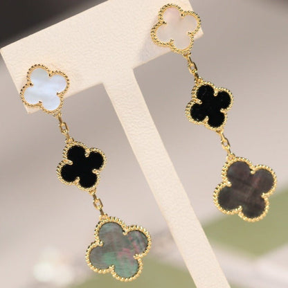 [Clara Jewels]CLOVER EARRINGS GOLD ONYX MOP 3 MOTIF