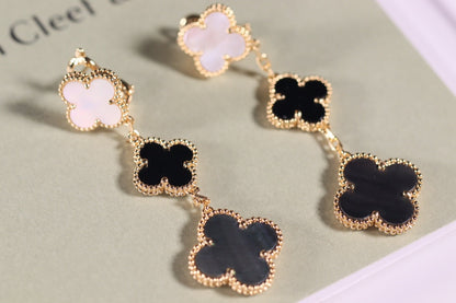[Clara Jewels]CLOVER EARRINGS GOLD ONYX MOP 3 MOTIF