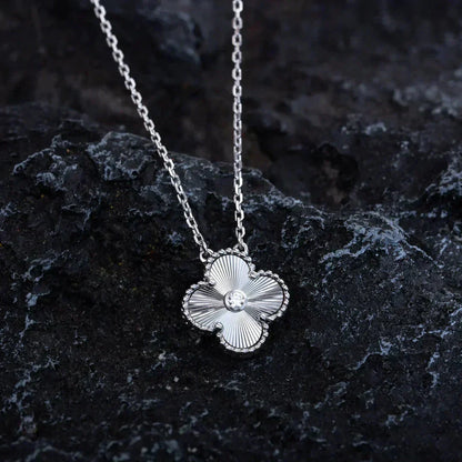 [Clara Jewels]CLOVER  15MM DIAMOND LASER NECKLACE SILVER