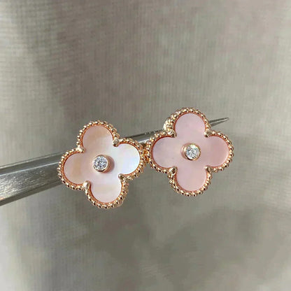 [Clara Jewels]CLOVER MEDIUM 1 MOTIFS  PINK MOP DIAMOND EARRINGS