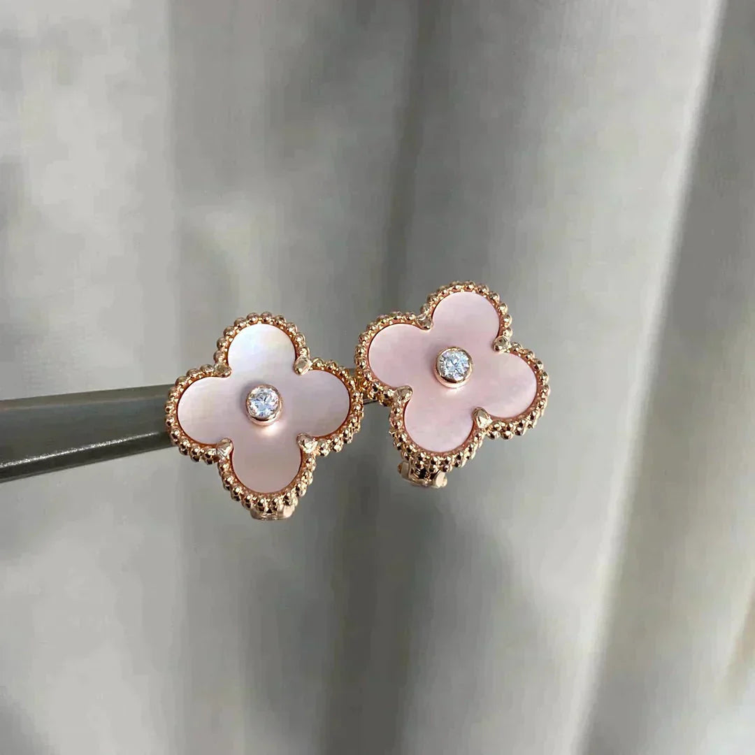 [Clara Jewels]CLOVER MEDIUM 1 MOTIFS  PINK MOP DIAMOND EARRINGS
