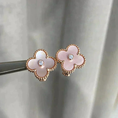 [Clara Jewels]CLOVER MEDIUM 1 MOTIFS  PINK MOP DIAMOND EARRINGS