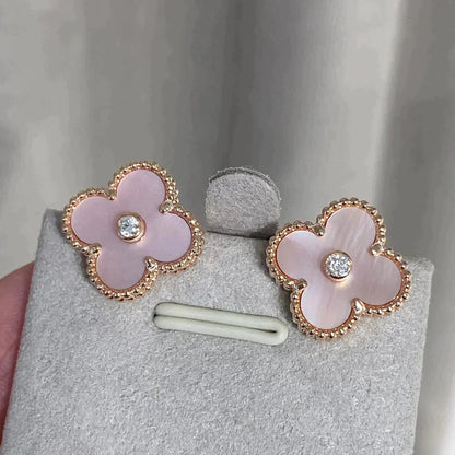 [Clara Jewels]CLOVER MEDIUM 1 MOTIFS  PINK MOP DIAMOND EARRINGS
