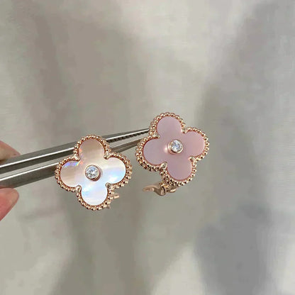 [Clara Jewels]CLOVER MEDIUM 1 MOTIFS  PINK MOP DIAMOND EARRINGS