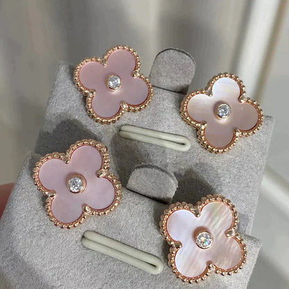 [Clara Jewels]CLOVER MEDIUM 1 MOTIFS  PINK MOP DIAMOND EARRINGS