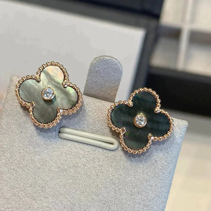 [Clara Jewels]CLOVER MEDIUM 1 MOTIFS GRAY MOP  DIAMOND EARRINGS