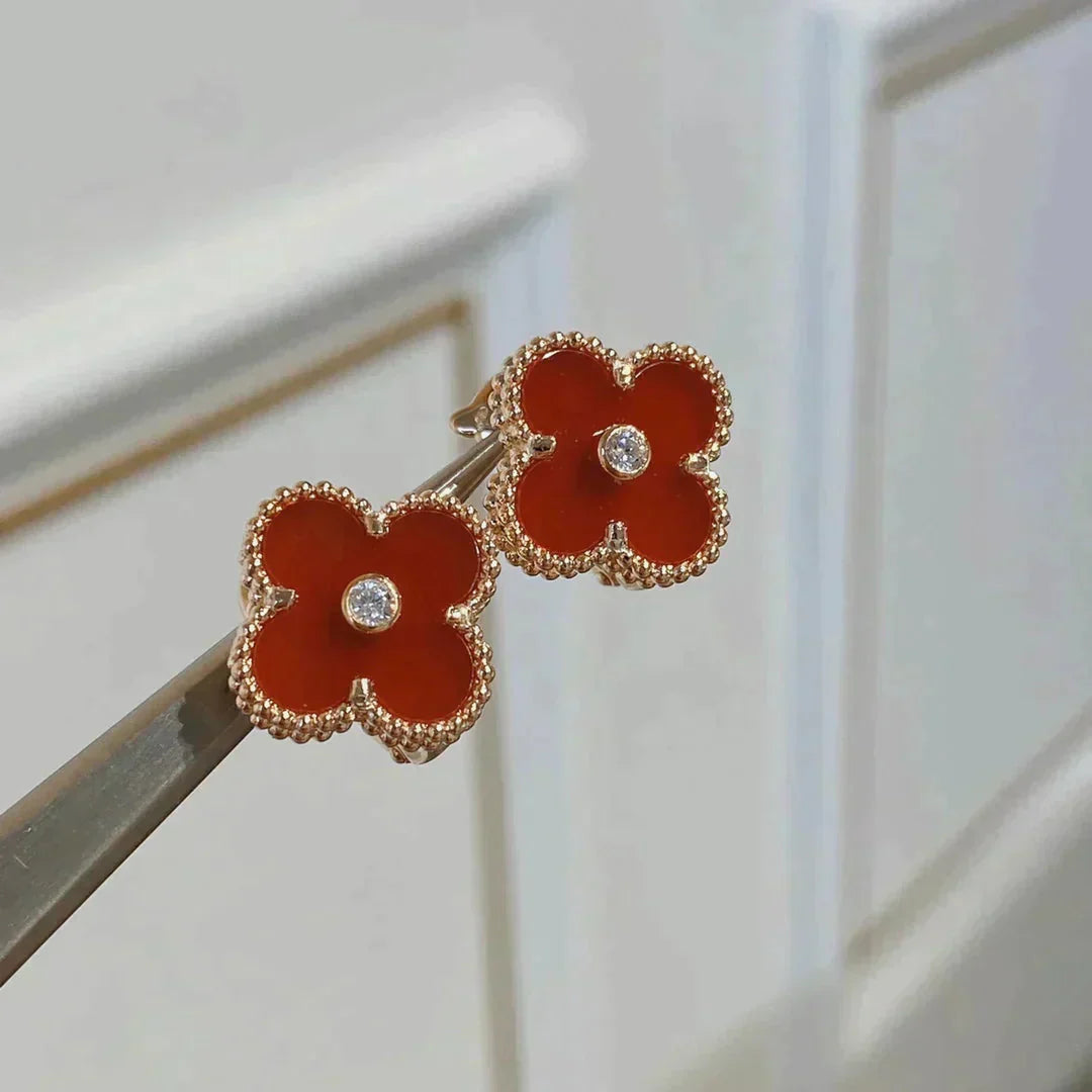 [Clara Jewels]CLOVER MEDIUM 1 MOTIFS CARNELIAN  DIAMOND earrings