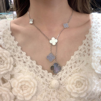 [Clara Jewels]CLOVER MOP CHALCEDONY NECKLACE SILVER 6 MOTIF