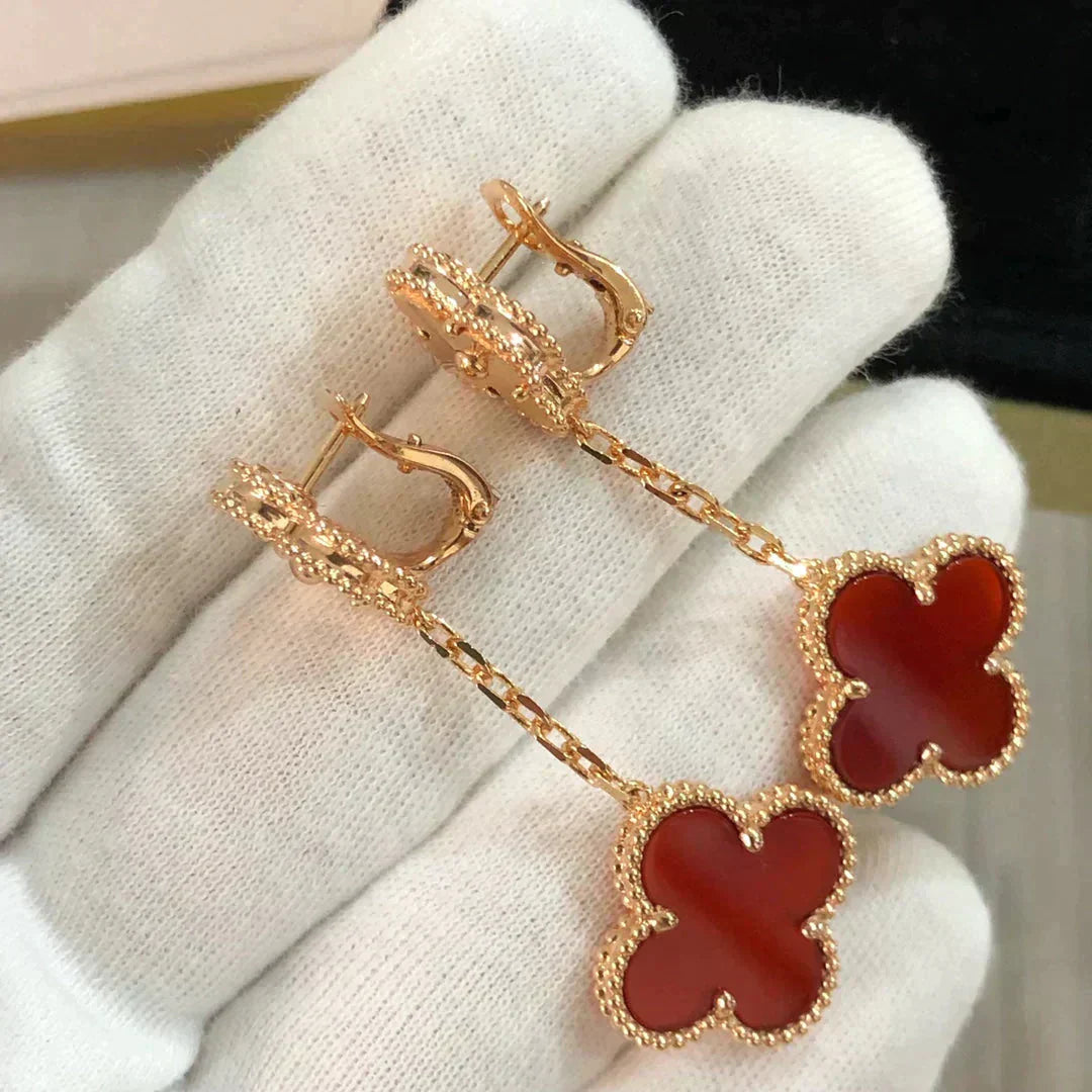 [Clara Jewels]CLOVER 2 MOTIF  LASER CARNELIAN EARRINGS