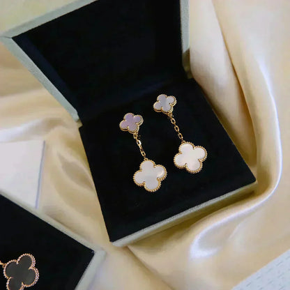 [Clara Jewels]CLOVER 2 MOTIF WHITE MOP EARRINGS
