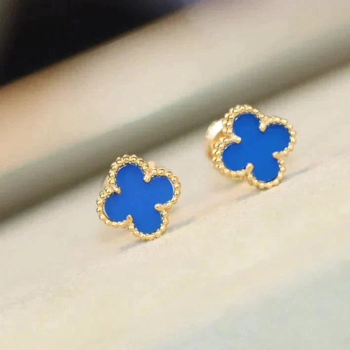 [Clara Jewels]CLOVER MINI 9.5MM BLUE AGATE EARRINGS