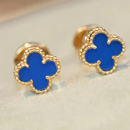 [Clara Jewels]CLOVER MINI 9.5MM BLUE AGATE EARRINGS
