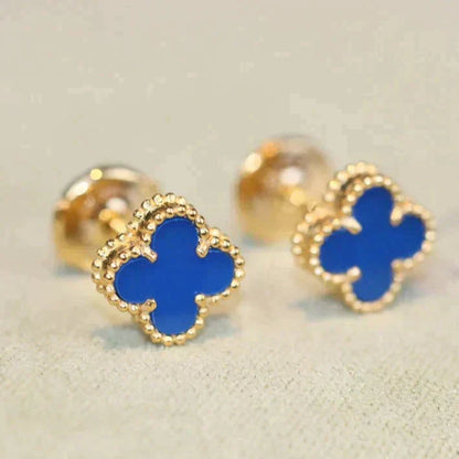 [Clara Jewels]CLOVER MINI 9.5MM BLUE AGATE EARRINGS