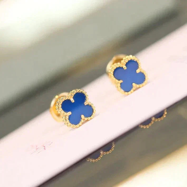 [Clara Jewels]CLOVER MINI 9.5MM BLUE AGATE EARRINGS