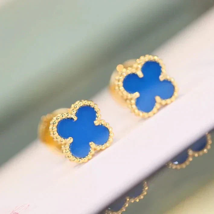 [Clara Jewels]CLOVER MINI 9.5MM BLUE AGATE EARRINGS