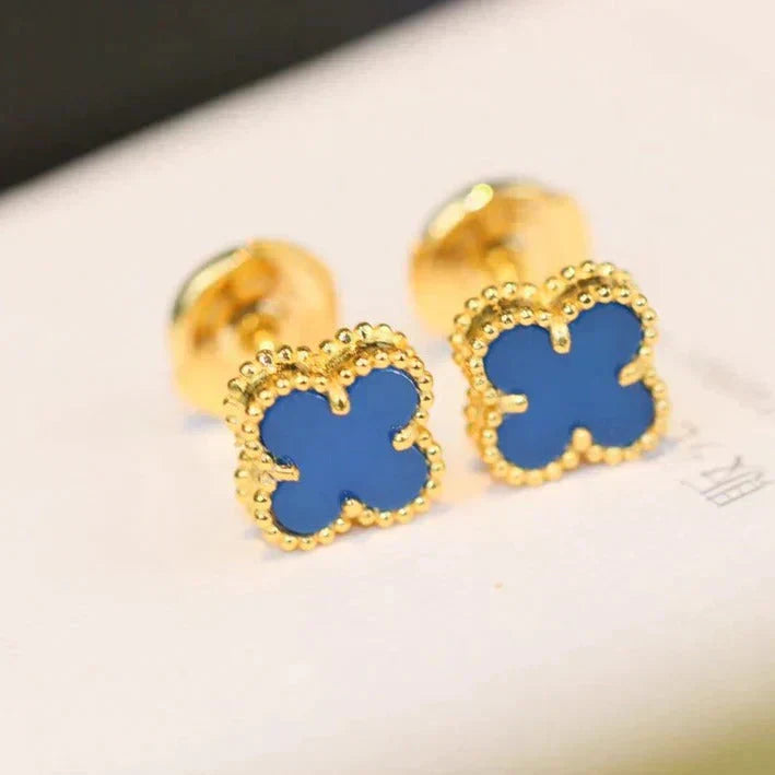 [Clara Jewels]CLOVER MINI 9.5MM BLUE AGATE EARRINGS